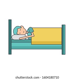 man sleeping on bed icon over white background, colorful design, vector illustration