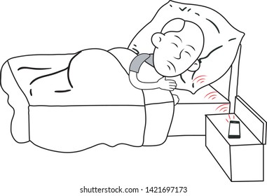 Man sleeping on a bed mobile phone ringing to wake up