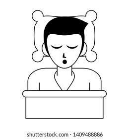 Man sleeping on bed profile cartoon vector illustration graphic design