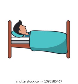 Man sleeping on bed sideview cartoon