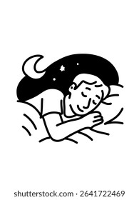 Man sleeping on the bed, vector illustration