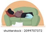 Man is sleeping on couch. Illustration concept for mobile website and internet development.