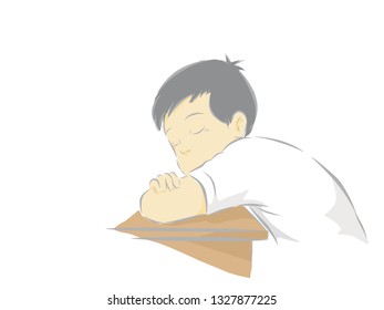man sleeping on desks vector illustration isolated cartoon
