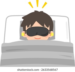 A man sleeping on a futon with an eye mask and earplugs