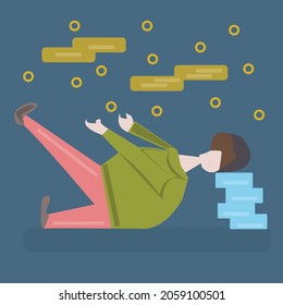 man sleeping on a pile of books