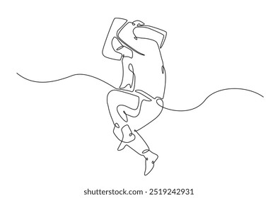 Hombre durmiendo en la cama de la almohada continua una línea de dibujo. Hombre durmiente en ilustración de arte de una sola línea. Vector editable.  