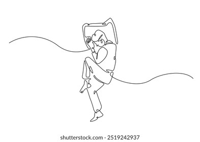 Hombre durmiendo en la cama de la almohada continua una línea de dibujo. Hombre durmiente en ilustración de arte de una sola línea. Vector editable.  