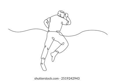 Homem dormindo em cama de travesseiro contínuo um desenho de linha. Homem adormecido em ilustração de arte de linha única. Vetor editável.  