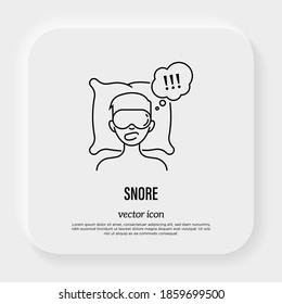 Man Is Sleeping On Pillow In Eye Mask And Snoring. Thin Line Icon. Vector Illustration.