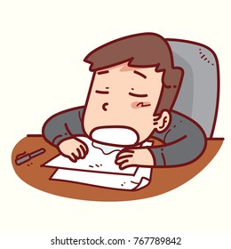 Hombre durmiendo en el escritorio de trabajo