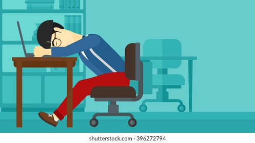 Man sleeping on workplace.