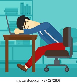Homem dormindo no trabalho.
