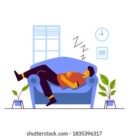 A man sleeping peacefully on a sofa. Vector illustration