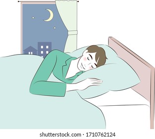 Mann schlief friedlich und lächelte in seinem Bett. 