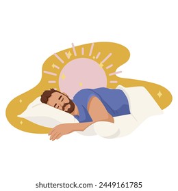 Man sleeping peacefully, vector illustration on a white background, concept of relaxation and comfort. Vector illustration