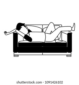 Man sleeping in sofa in black and white colors
