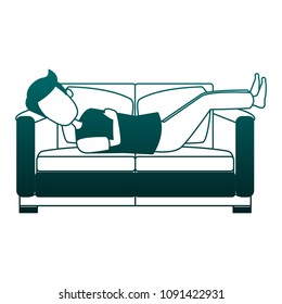 Man sleeping in sofa in blue lines