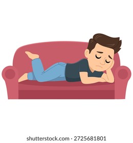 Hombre durmiendo en sofá descansando Ilustración vectorial aislada sobre fondo blanco