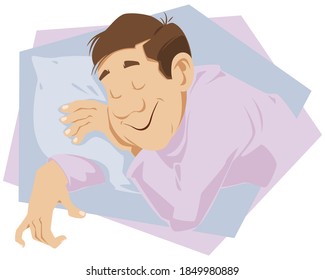 Man is sleeping sweet dream. Illustration for internet and mobile website. Funny people. Stock illustration.