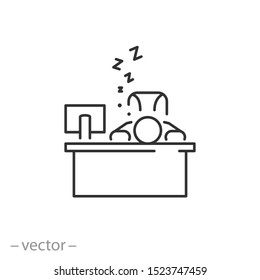テーブルアイコンで寝ている男性 ズーズー落書き 眠い人 タイムスリープなし 白い背景に細い線のシンボル 編集可能なストロークベクターイラスト Eps10 のベクター画像素材 ロイヤリティフリー