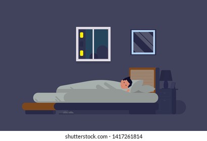 Man with sleeping. Vector illustration human life concept, Man in daily routine, Cartoon character flat style design