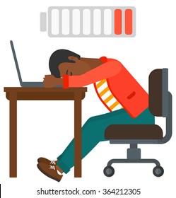 Man sleeping at workplace.