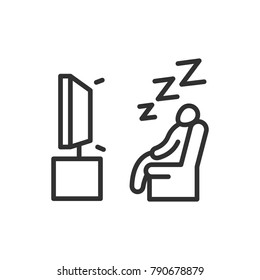 A man sleeps in front of the TV. linear icon. Line with Editable stroke