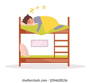 Man sleeps on a bunk bed. 