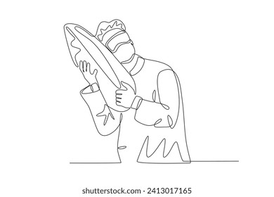 Un hombre duerme a su lado. Dibujo de una línea del día de sueño mundial