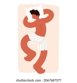man sleeps on his stomach on bed cartoon