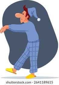 
Man Sleepwalking in His Pajamas Vector Cartoon Character. Person experiencing a sleep-disrupting event during the night