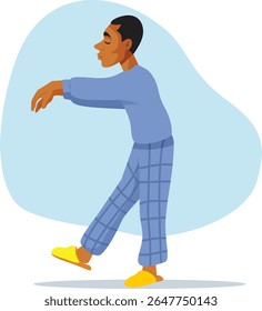 
Homem Sonambulismo Vestindo Pajama Terno Vetor Personagem de Ilustração. Cara passando por um evento que interrompe o sono durante a noite
