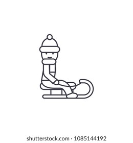 man sleighing vector line icon, sign, illustration on background, editable strokes