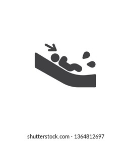 Homem deslizar para baixo no ícone de vetor de corrediça de água. sinal plano preenchido para conceito móvel e web design. Ícone de glifo deslizante de água do Aquapark. Símbolo, ilustração de logotipo. Gráficos de vetor perfeitos com pixel
