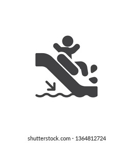 Man slide down on water slide vector icon. filled flat sign for mobile concept and web design. Aquapark water slide glyph icon. Symbol, logo illustration. Pixel perfect vector graphics