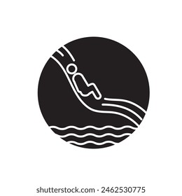 Man slide down on water slide vector icon on white background..eps