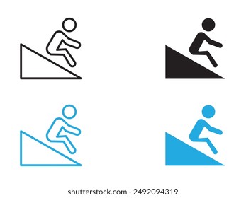 Man slide on slope icon black and white vector outline sign