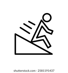 Man slide on slope icon Thin line art isolated