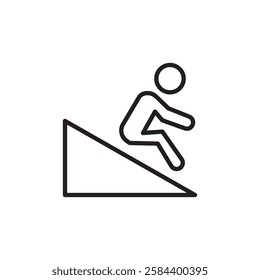 Man slide on slope icon black and white vector outline sign