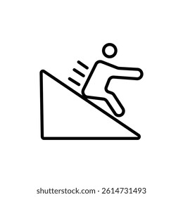 Man slide on slope icon black and white vector sign