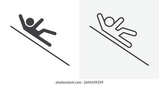Man slide on slope icon Line graphics illustration