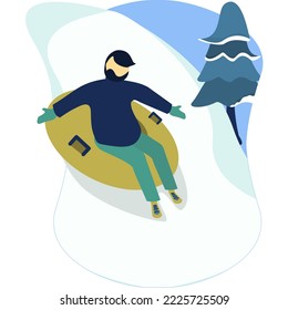 A man slide in snow in winter, with soft tire