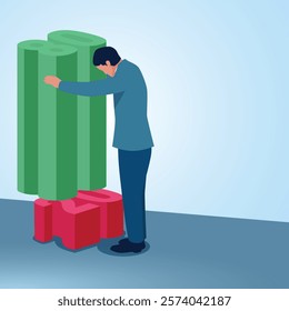 A man slides the number 80 and sees the number 20 below it. Illustration for the Pareto principle in business.