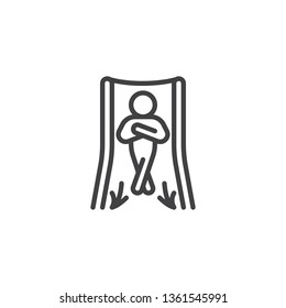Man sliding down in a water slide line icon. linear style sign for mobile concept and web design. Man in aqua park water slide outline vector icon. Symbol, logo illustration. Vector graphics