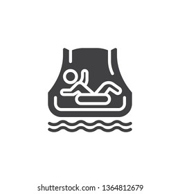Man sliding with float ring at water park pool vector icon. filled flat sign for mobile concept and web design. Slide at aqua park glyph icon. Symbol, logo illustration. Pixel perfect vector graphics