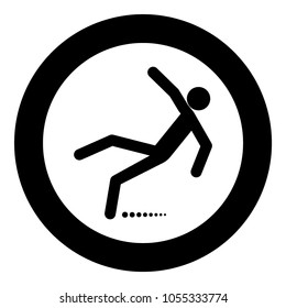 Man slip fall icon black color in circle