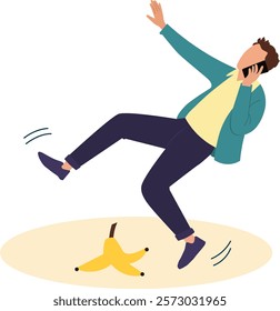 a man slipped by a banana illustration