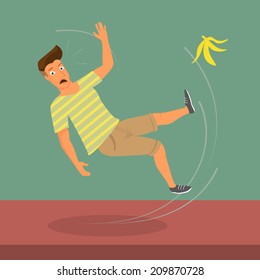 Man slipped on a banana. vector illustration