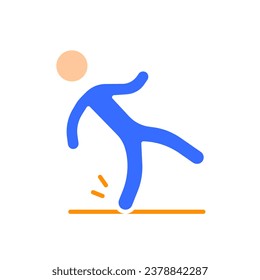El hombre se deslizó en el icono de la línea de suelo. Movimientos, señales de limpieza, señales, logística. Icono de color vectorial sobre fondo blanco para negocios y publicidad.