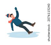 The man slipped on the ice. Boy falls, waving his hands. Slippery winter road. Vector flat design illustration.